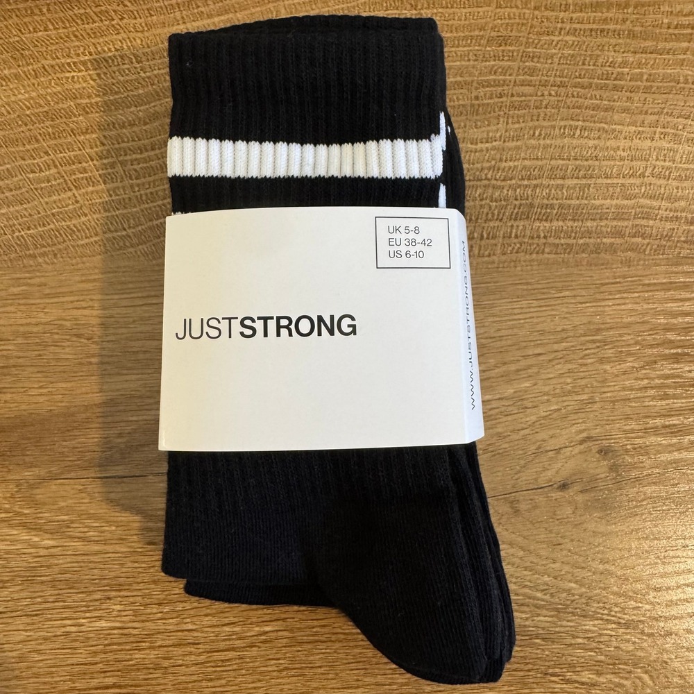 JUSTSTRONG‎ Athletic Socks 3 Pack Black Onyx White Stripe Size US 6-10